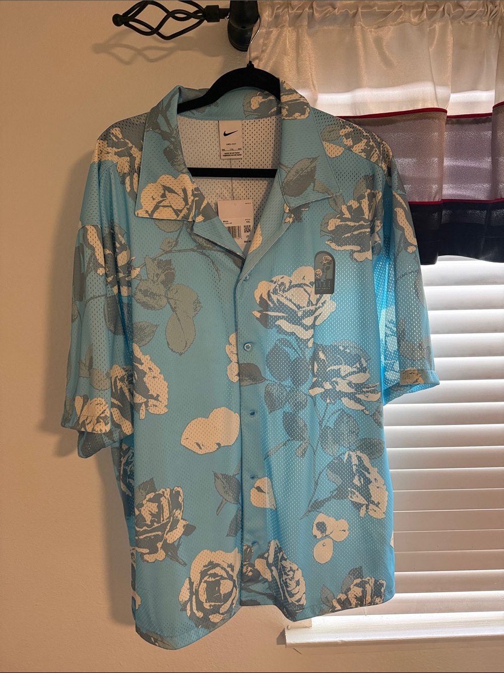Nike Light Blue Floral Short-Sleeve Button Down Shirt